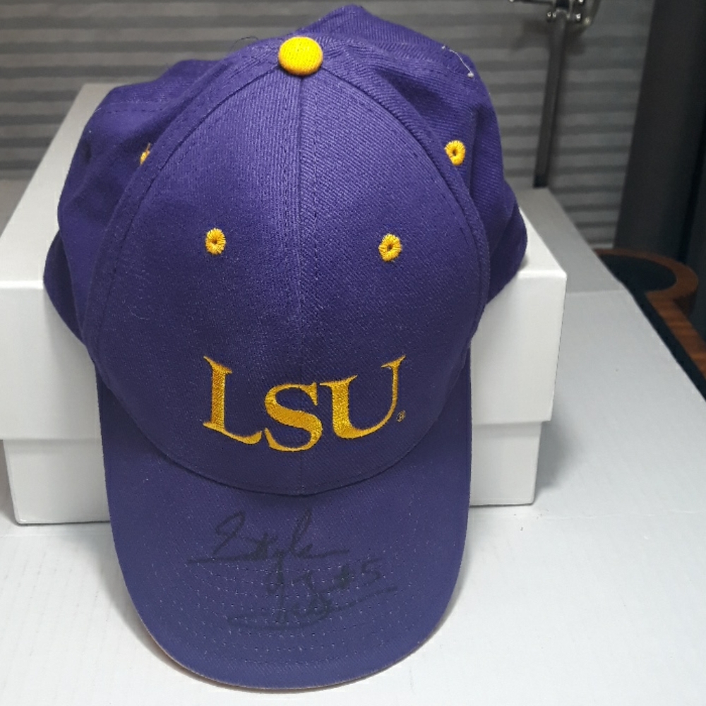 LSU purple and gold autographed baseball cap